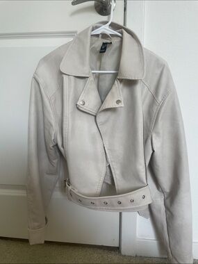 Windsor Cream Leather Belted Moto Jacket